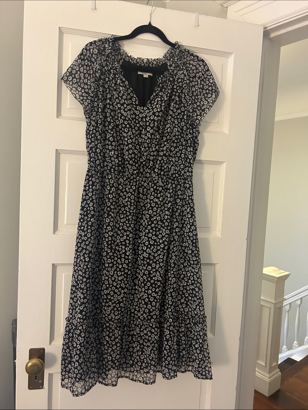 LOFT Black and White Floral Midi Dress